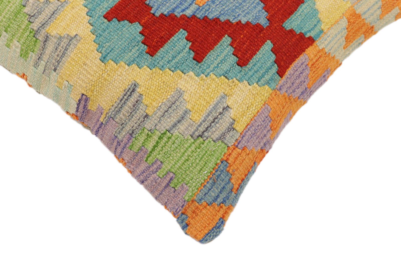 handmade Traditional Pillow Rust Blue Hand-Woven SQUARE 100% WOOL  Hand woven turkish pillow  2 x 2