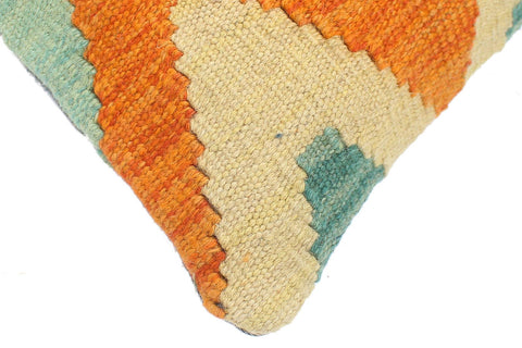 handmade Modern Pillow Rust Blue Hand-Woven SQUARE 100% WOOL  Hand woven turkish pillow  2 x 2