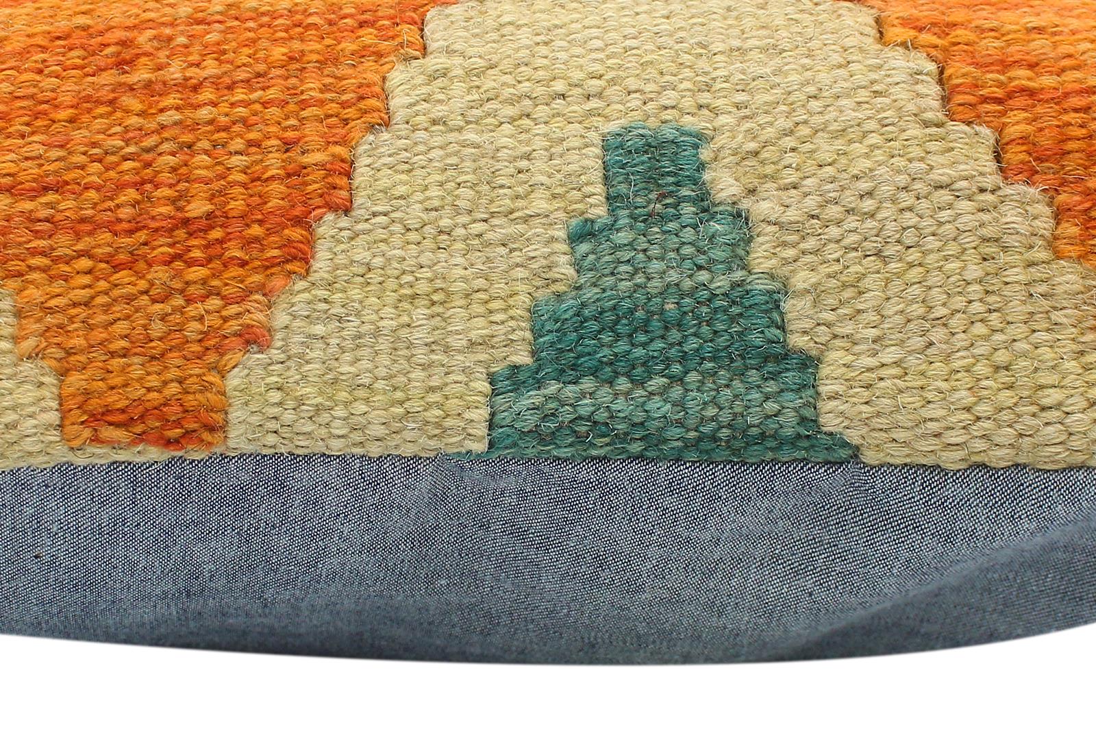 handmade Modern Pillow Rust Blue Hand-Woven SQUARE 100% WOOL  Hand woven turkish pillow  2 x 2