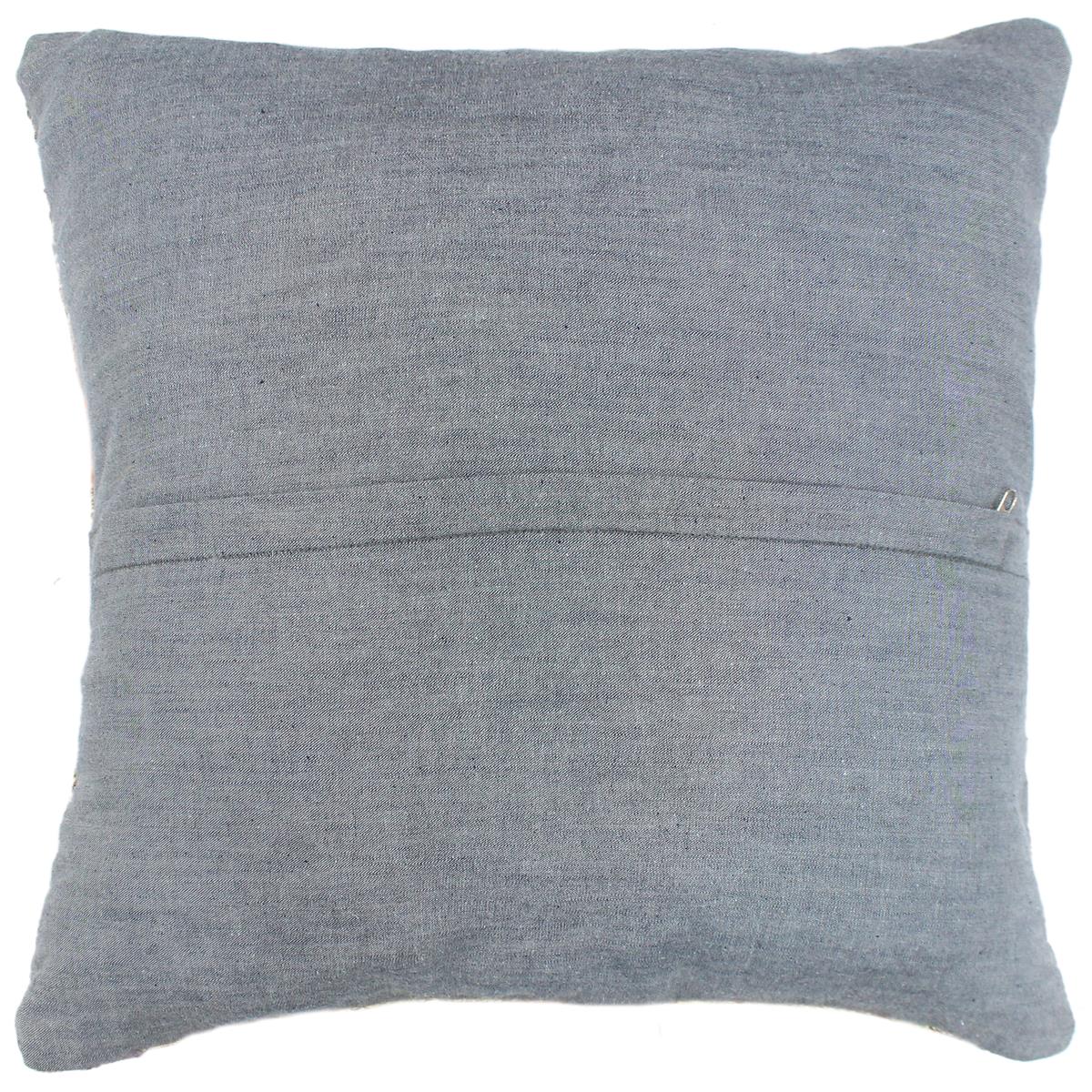 handmade Modern Pillow Rust Blue Hand-Woven SQUARE 100% WOOL  Hand woven turkish pillow  2 x 2