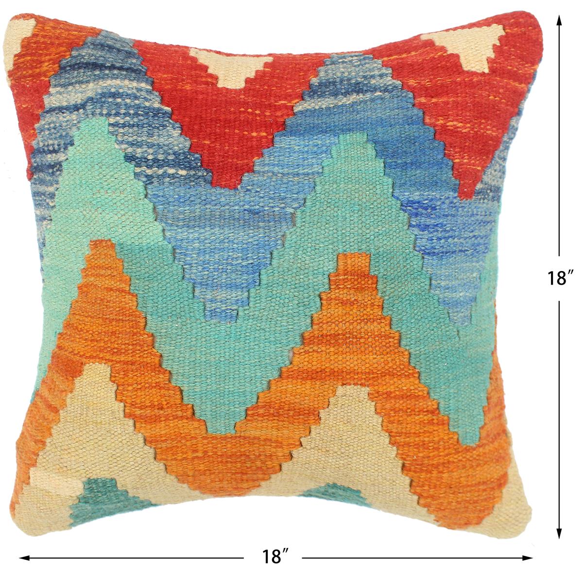 handmade Modern Pillow Rust Blue Hand-Woven SQUARE 100% WOOL  Hand woven turkish pillow  2 x 2