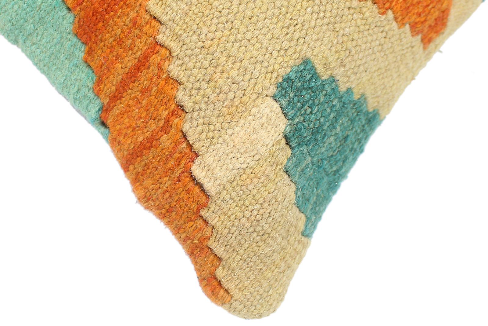 handmade Modern Pillow Rust Blue Hand-Woven SQUARE 100% WOOL  Hand woven turkish pillow  2 x 2