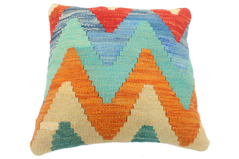 handmade Modern Pillow Rust Blue Hand-Woven SQUARE 100% WOOL  Hand woven turkish pillow  2 x 2
