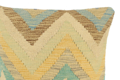 handmade Modern Pillow Blue Beige Hand-Woven SQUARE 100% WOOL  Hand woven turkish pillow  2 x 2