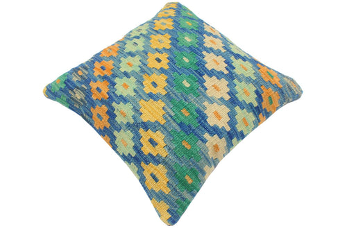 handmade Traditional Pillow Blue Beige Hand-Woven SQUARE 100% WOOL Hand woven turkish pillow2 x 2