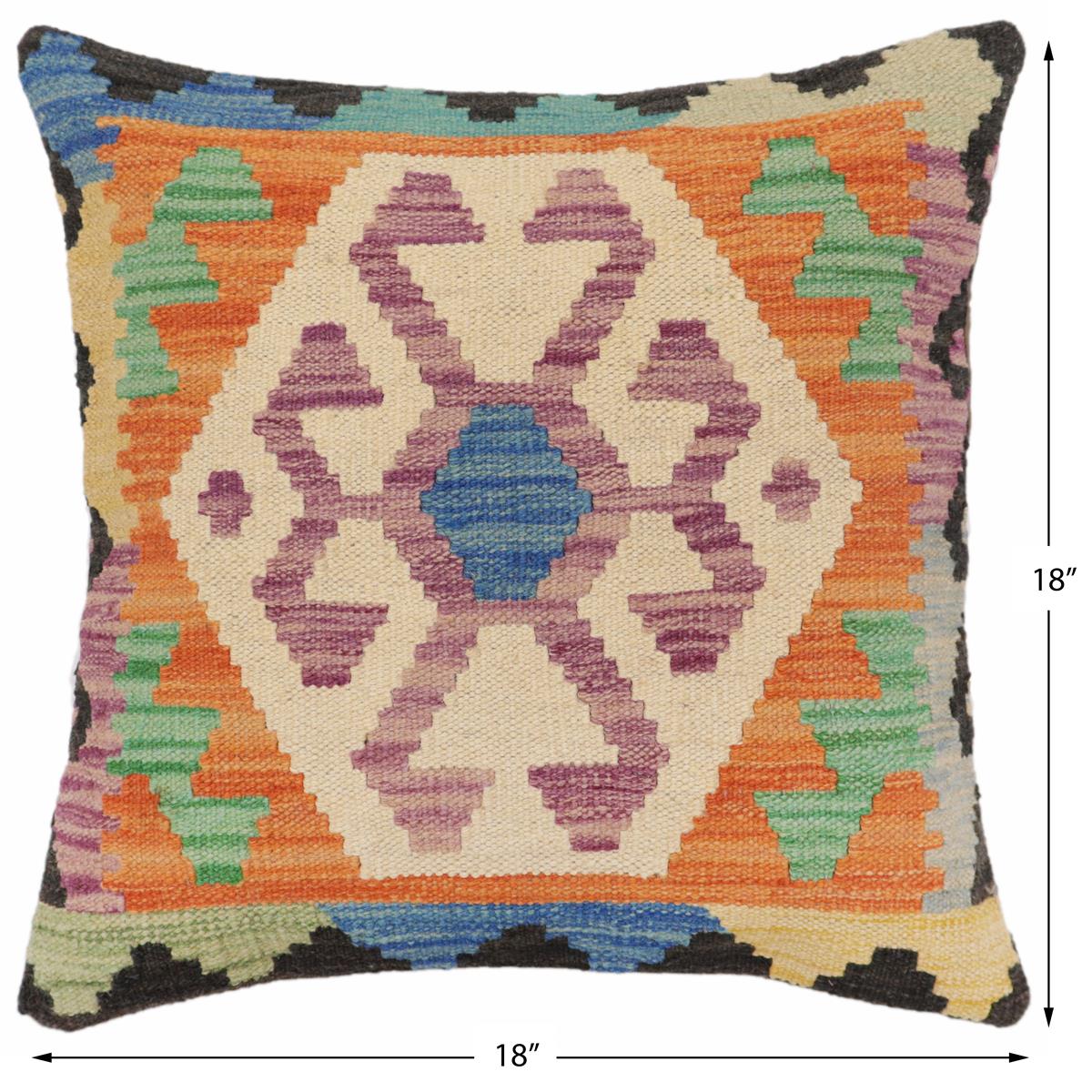 handmade Traditional Pillow Blue Beige Hand-Woven SQUARE 100% WOOL Hand woven turkish pillow2 x 2