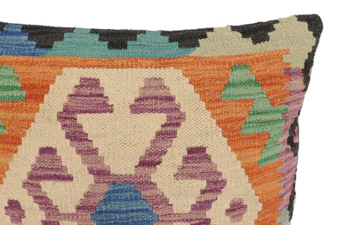 handmade Traditional Pillow Blue Beige Hand-Woven SQUARE 100% WOOL Hand woven turkish pillow2 x 2