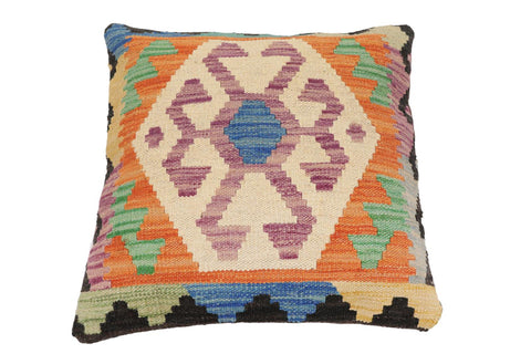 handmade Traditional Pillow Blue Beige Hand-Woven SQUARE 100% WOOL Hand woven turkish pillow2 x 2