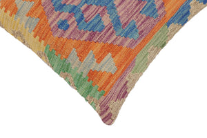 handmade Traditional Pillow Blue Orange Hand-Woven SQUARE 100% WOOL Hand woven turkish pillow2 x 2