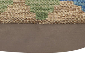 handmade Traditional Pillow Blue Orange Hand-Woven SQUARE 100% WOOL Hand woven turkish pillow2 x 2