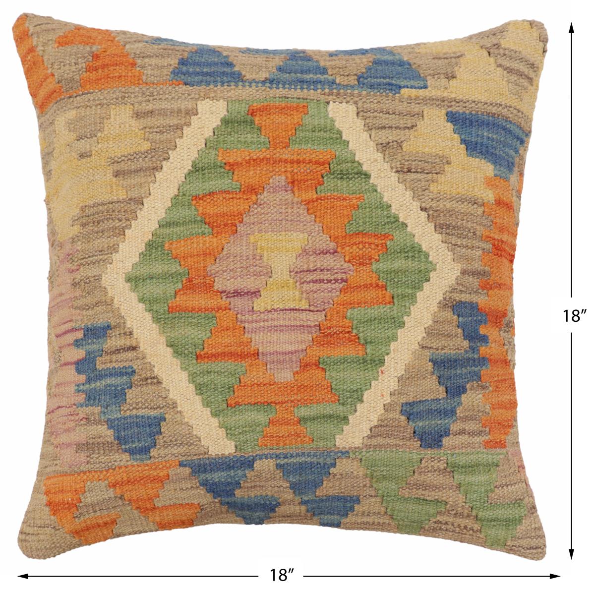 handmade Traditional Pillow Blue Orange Hand-Woven SQUARE 100% WOOL Hand woven turkish pillow2 x 2