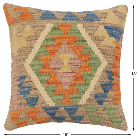 handmade Traditional Pillow Blue Orange Hand-Woven SQUARE 100% WOOL Hand woven turkish pillow2 x 2