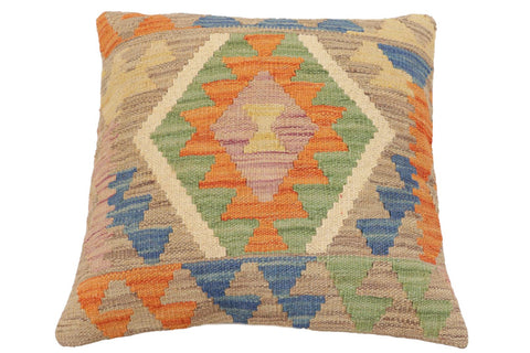 handmade Traditional Pillow Blue Orange Hand-Woven SQUARE 100% WOOL Hand woven turkish pillow2 x 2