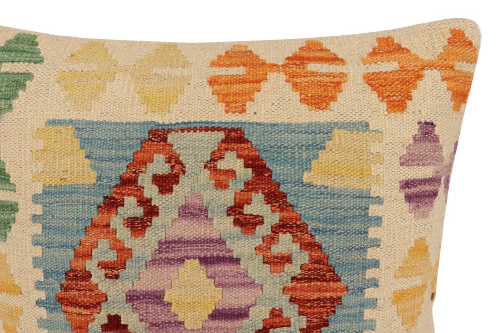 handmade Traditional Pillow Blue Rust Hand-Woven SQUARE 100% WOOL Hand woven turkish pillow2 x 2