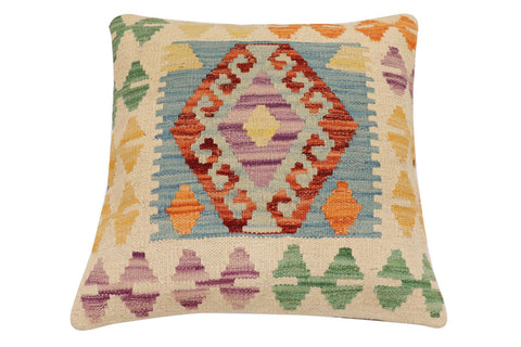 handmade Traditional Pillow Blue Rust Hand-Woven SQUARE 100% WOOL Hand woven turkish pillow2 x 2