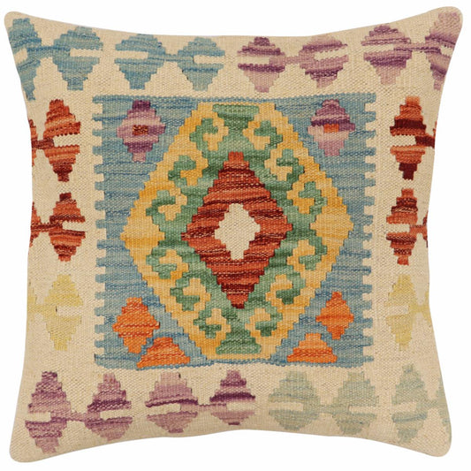 handmade Traditional Pillow Blue Rust Hand-Woven SQUARE 100% WOOL Hand woven turkish pillow2 x 2