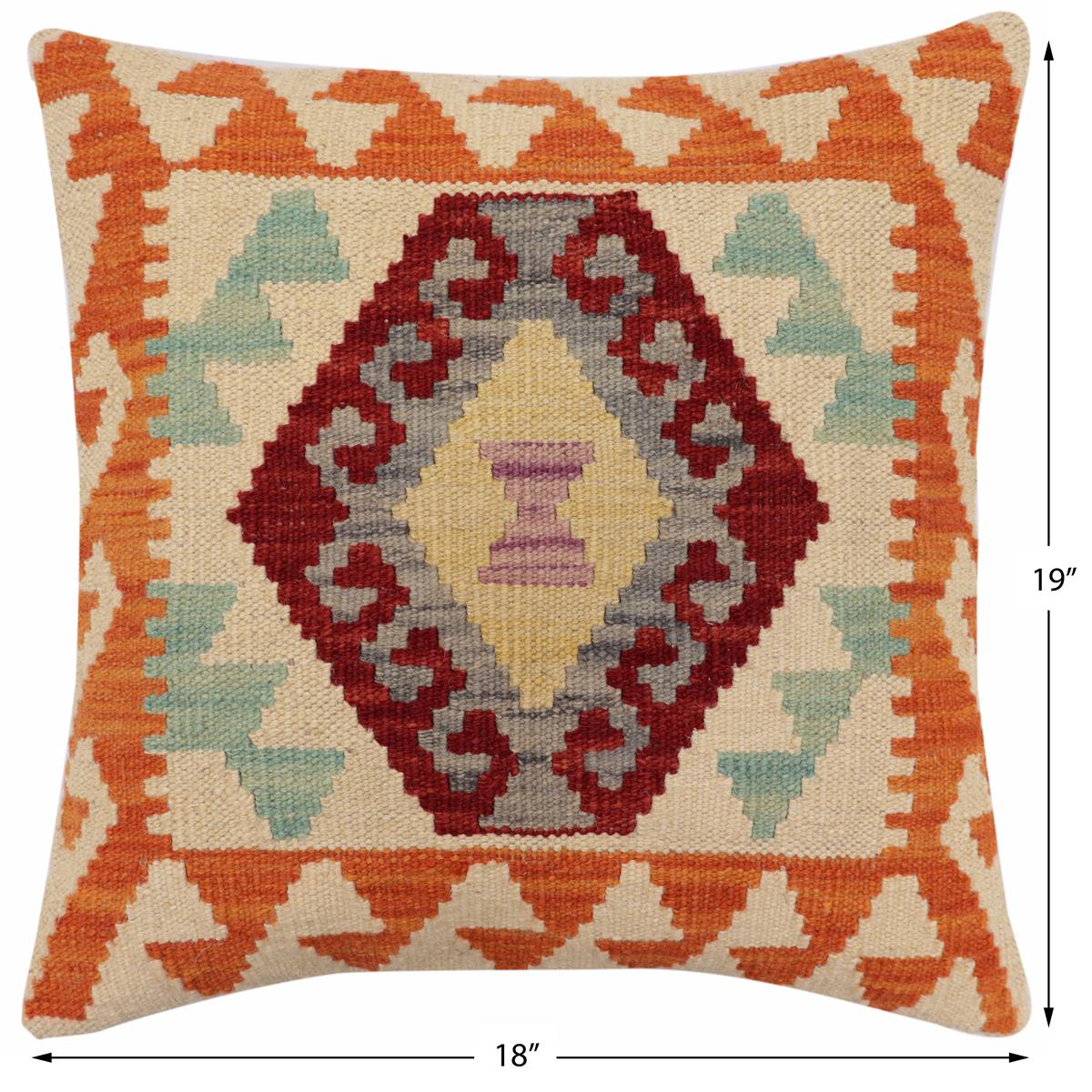 handmade Traditional Pillow Red Rust Hand-Woven SQUARE 100% WOOL  Hand woven turkish pillow  2 x 2