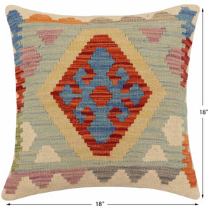handmade Traditional Pillow Rust Blue Hand-Woven SQUARE 100% WOOL Hand woven turkish pillow2 x 2