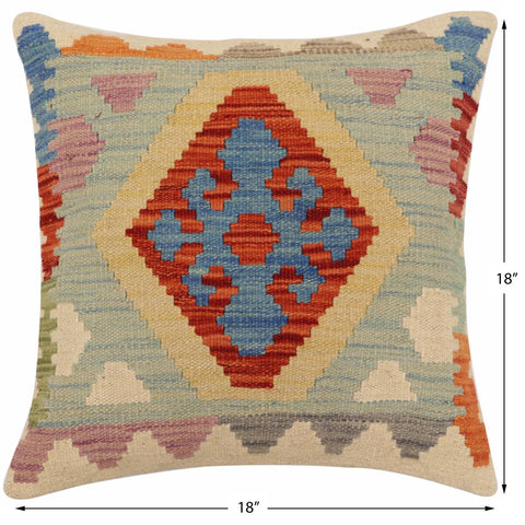 handmade Traditional Pillow Rust Blue Hand-Woven SQUARE 100% WOOL Hand woven turkish pillow2 x 2