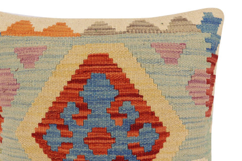 handmade Traditional Pillow Rust Blue Hand-Woven SQUARE 100% WOOL Hand woven turkish pillow2 x 2