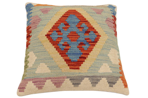 handmade Traditional Pillow Rust Blue Hand-Woven SQUARE 100% WOOL Hand woven turkish pillow2 x 2