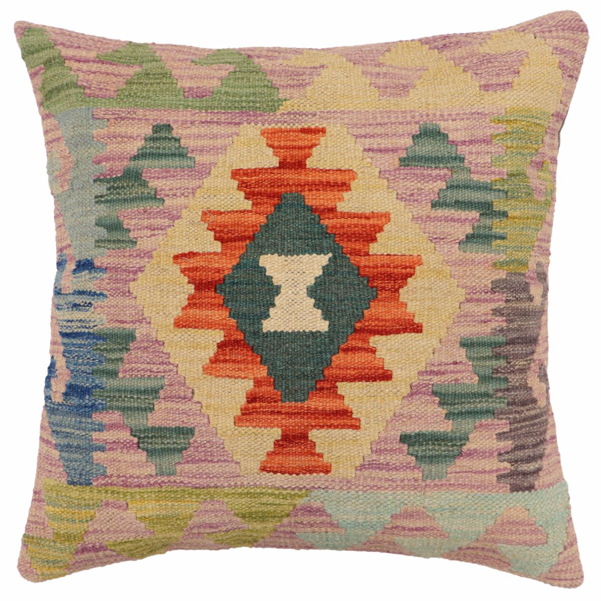 18x18 hand woven kilim throw pillow in blue, rust and purple - Southwestern Best