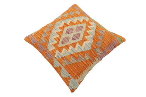 handmade Traditional Pillow Orange Blue Hand-Woven SQUARE 100% WOOL Hand woven turkish pillow2 x 2