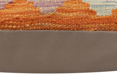 handmade Traditional Pillow Orange Blue Hand-Woven SQUARE 100% WOOL Hand woven turkish pillow2 x 2