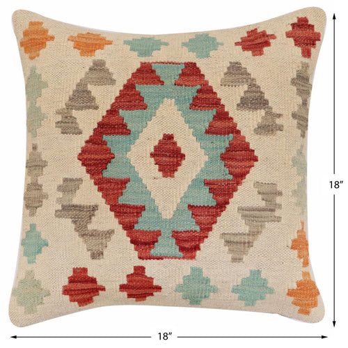 handmade Traditional Pillow Beige Red Hand-Woven SQUARE 100% WOOL Hand woven turkish pillow2 x 2