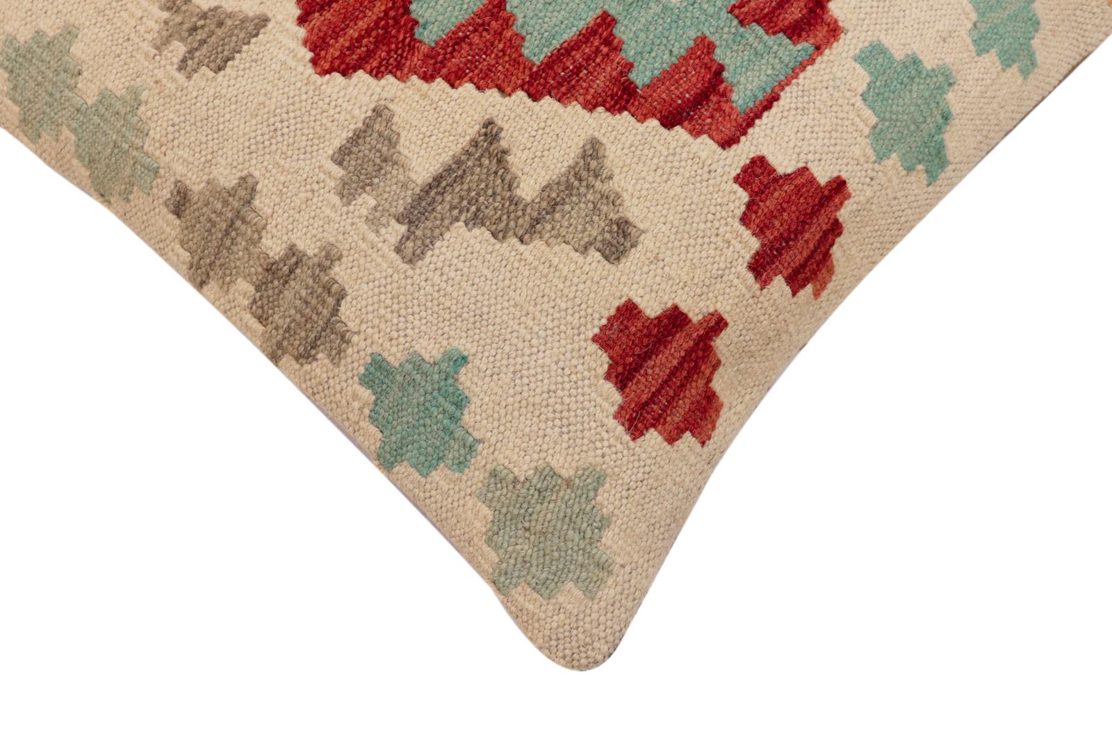 handmade Traditional Pillow Beige Red Hand-Woven SQUARE 100% WOOL Hand woven turkish pillow2 x 2