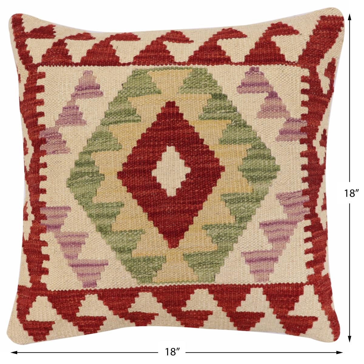 handmade Traditional Pillow Red Beige Hand-Woven SQUARE 100% WOOL Hand woven turkish pillow2 x 2