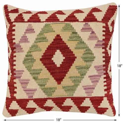 handmade Traditional Pillow Red Beige Hand-Woven SQUARE 100% WOOL Hand woven turkish pillow2 x 2