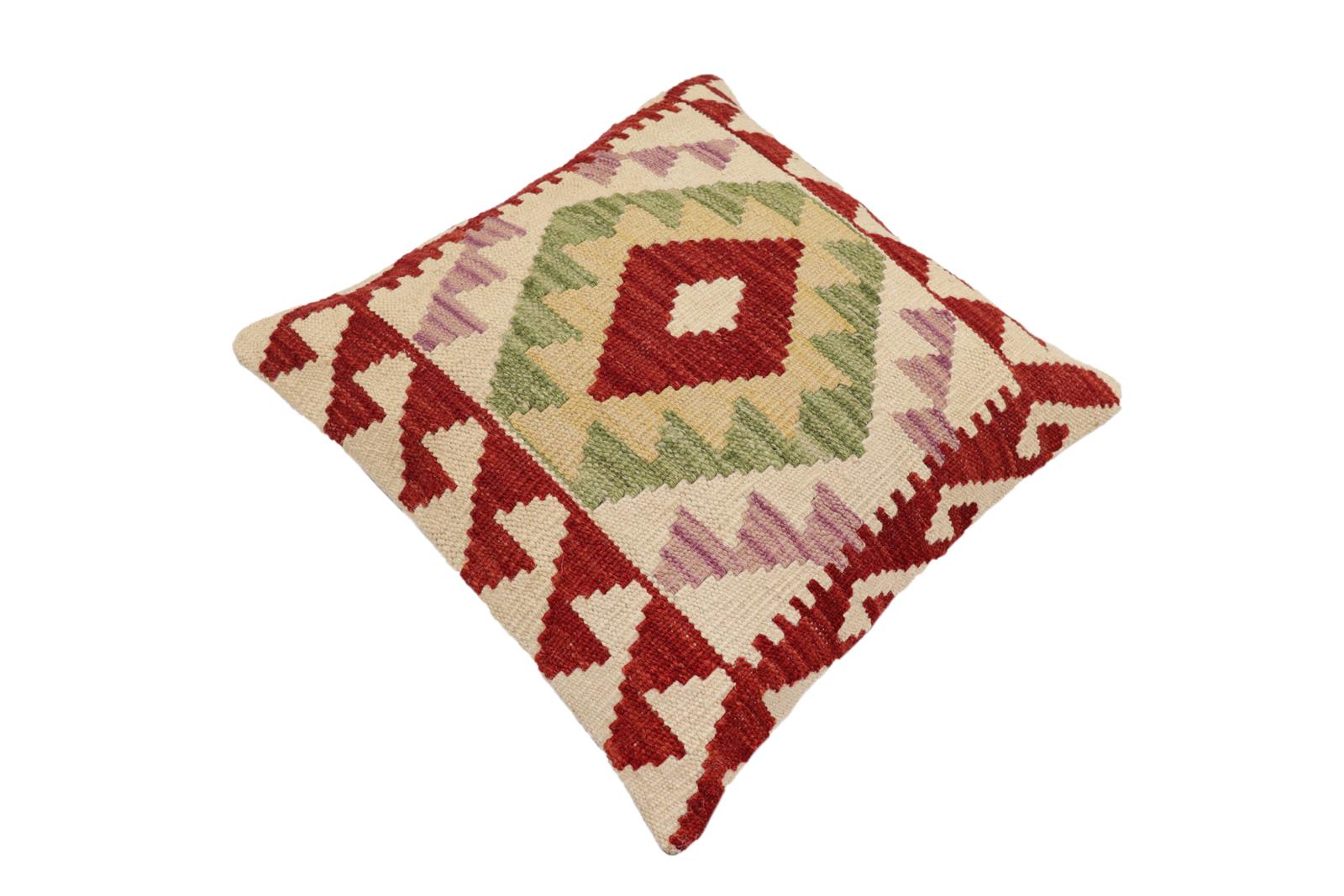 handmade Traditional Pillow Red Beige Hand-Woven SQUARE 100% WOOL Hand woven turkish pillow2 x 2