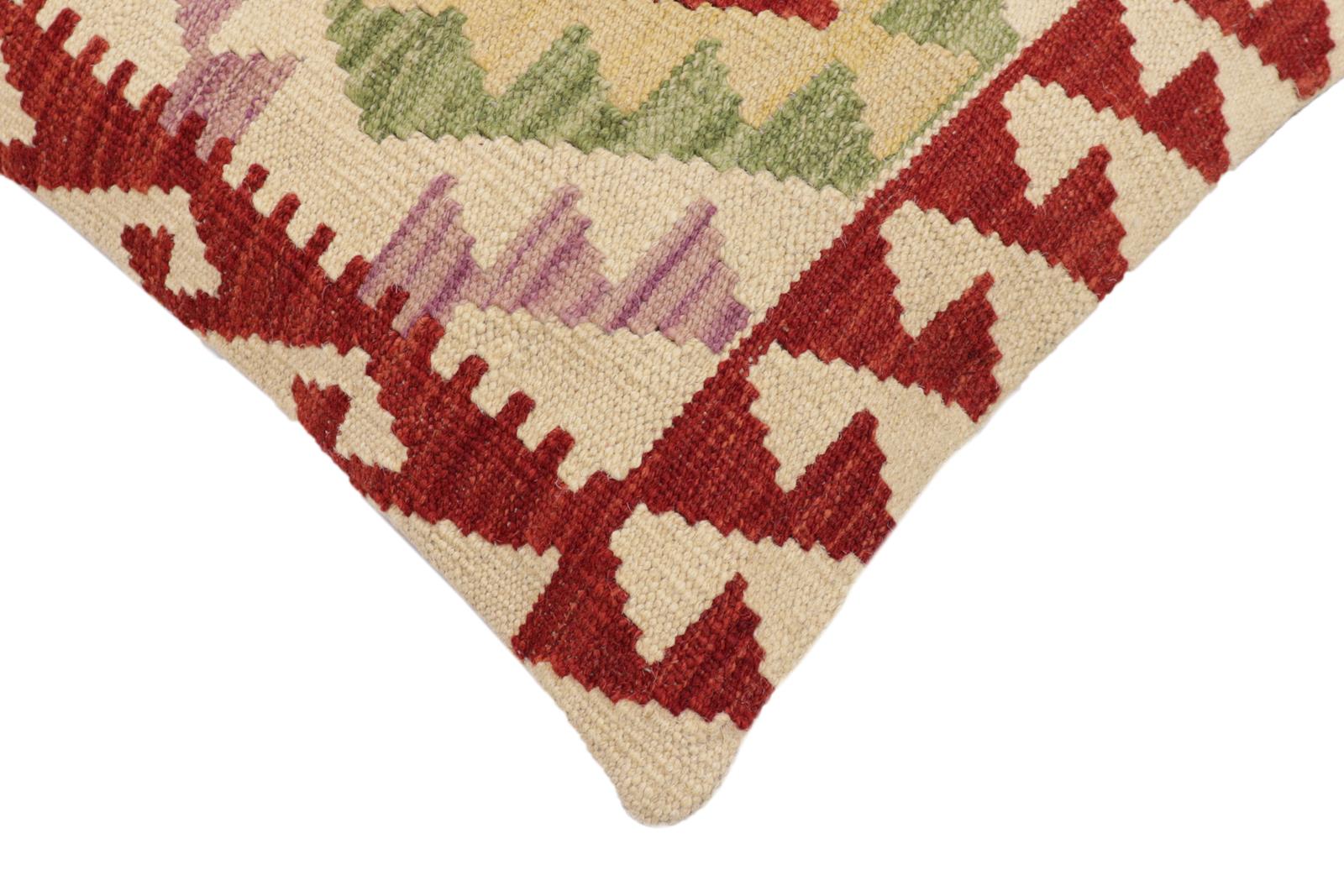 handmade Traditional Pillow Red Beige Hand-Woven SQUARE 100% WOOL Hand woven turkish pillow2 x 2