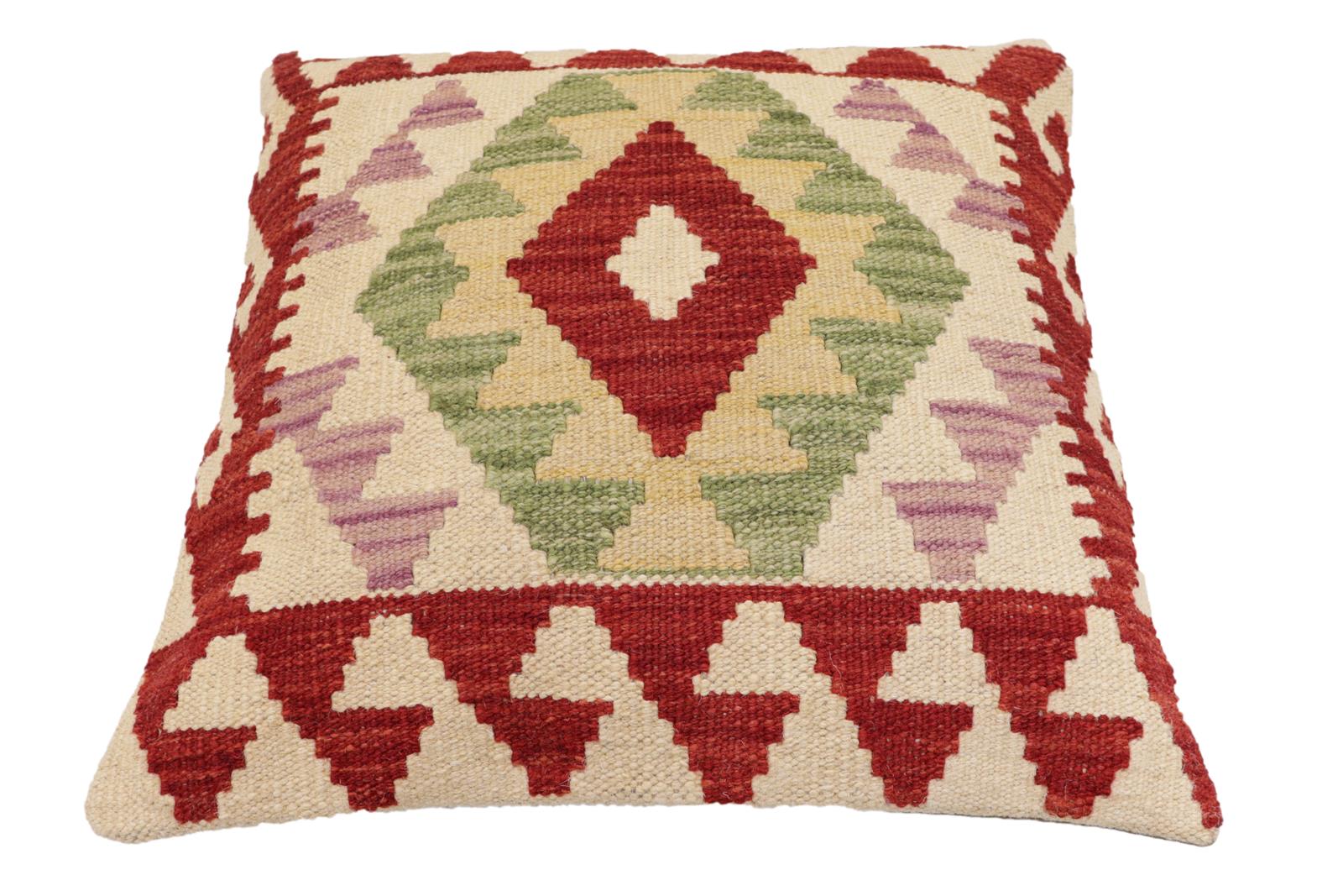 handmade Traditional Pillow Red Beige Hand-Woven SQUARE 100% WOOL Hand woven turkish pillow2 x 2