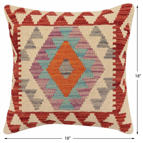 handmade Traditional Pillow Red Blue Hand-Woven SQUARE 100% WOOL Hand woven turkish pillow2 x 2