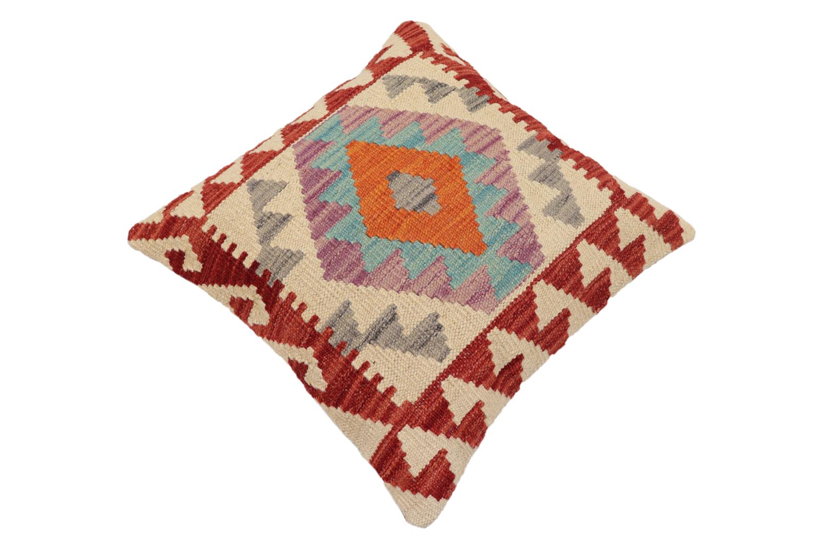 handmade Traditional Pillow Red Blue Hand-Woven SQUARE 100% WOOL Hand woven turkish pillow2 x 2