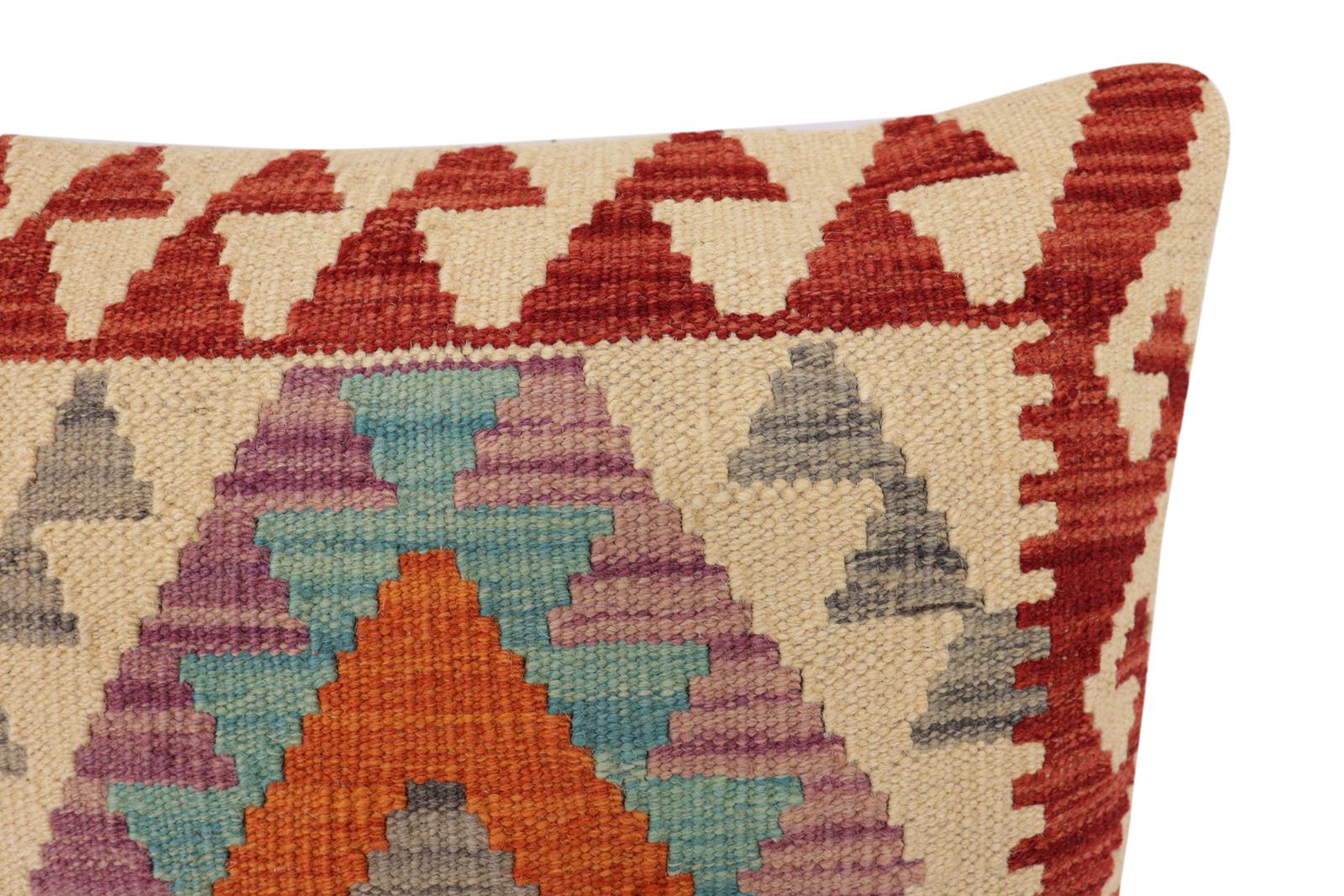 handmade Traditional Pillow Red Blue Hand-Woven SQUARE 100% WOOL Hand woven turkish pillow2 x 2