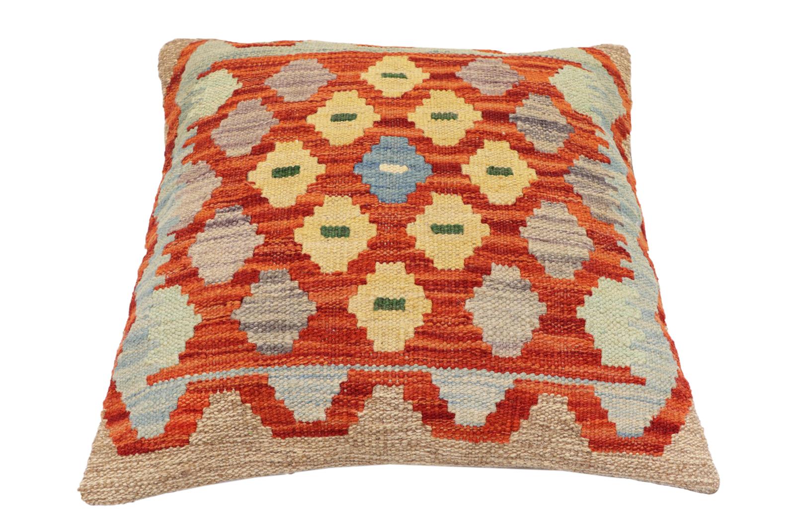 handmade Traditional Pillow Rust Blue Hand-Woven SQUARE 100% WOOL Hand woven turkish pillow2 x 2