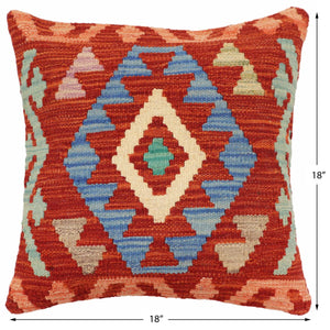 handmade Traditional Pillow Rust Blue Hand-Woven SQUARE 100% WOOL Hand woven turkish pillow2 x 2