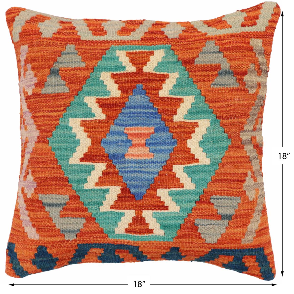 handmade Traditional Pillow Rust Blue Hand-Woven SQUARE 100% WOOL Hand woven turkish pillow2 x 2