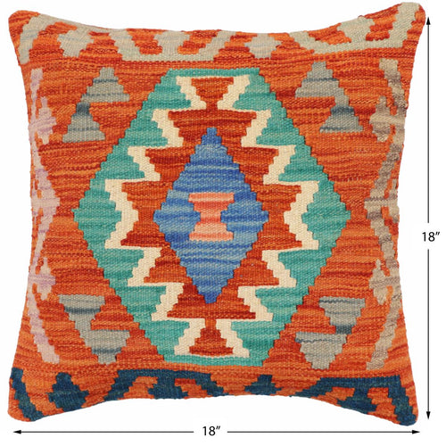 handmade Traditional Pillow Rust Blue Hand-Woven SQUARE 100% WOOL Hand woven turkish pillow2 x 2