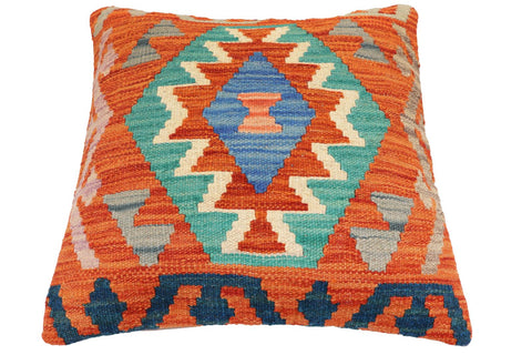 handmade Traditional Pillow Rust Blue Hand-Woven SQUARE 100% WOOL Hand woven turkish pillow2 x 2