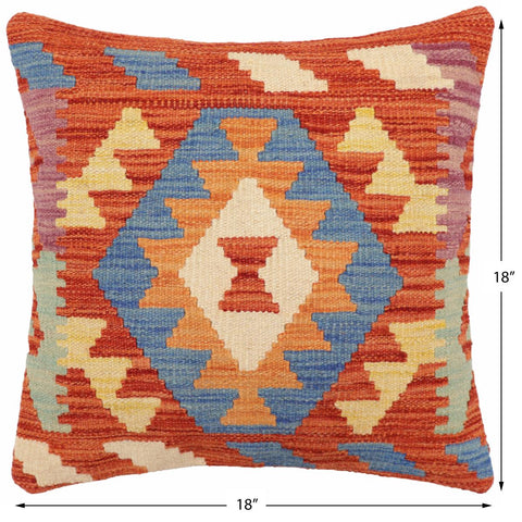 handmade Traditional Pillow Rust Blue Hand-Woven SQUARE 100% WOOL Hand woven turkish pillow2 x 2