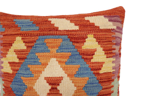 handmade Traditional Pillow Rust Blue Hand-Woven SQUARE 100% WOOL Hand woven turkish pillow2 x 2