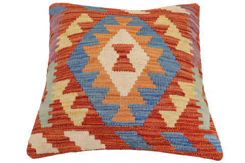 handmade Traditional Pillow Rust Blue Hand-Woven SQUARE 100% WOOL Hand woven turkish pillow2 x 2