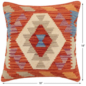 handmade Traditional Pillow Rust Blue Hand-Woven SQUARE 100% WOOL Hand woven turkish pillow2 x 2
