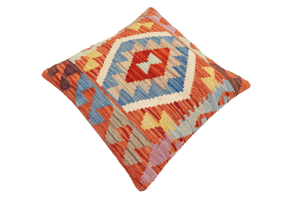 handmade Traditional Pillow Rust Blue Hand-Woven SQUARE 100% WOOL Hand woven turkish pillow2 x 2