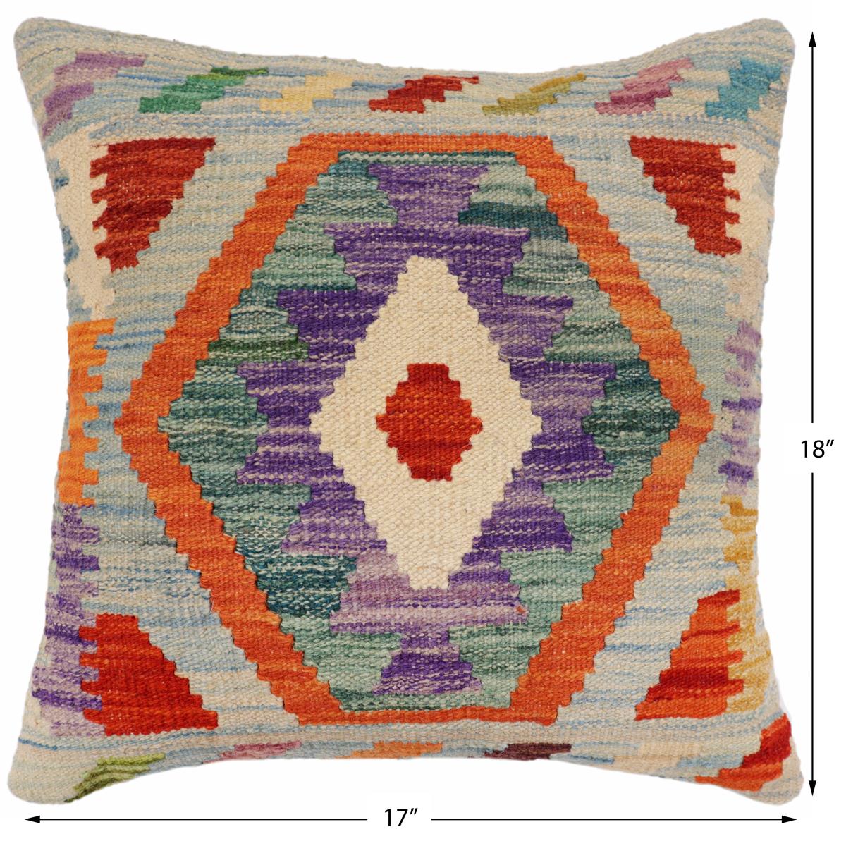 handmade Traditional Pillow Blue Rust Hand-Woven SQUARE 100% WOOL  Hand woven turkish pillow  2 x 2