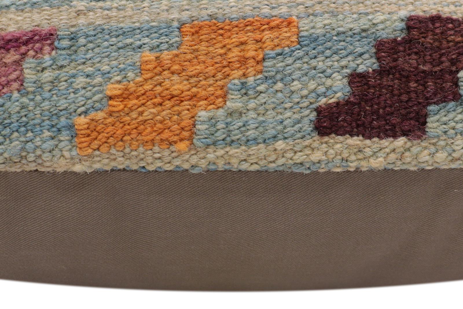 handmade Traditional Pillow Blue Rust Hand-Woven SQUARE 100% WOOL  Hand woven turkish pillow  2 x 2
